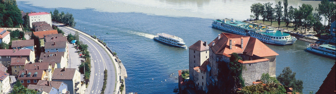 In Passau treffen sich Donau, Ilz und Inn