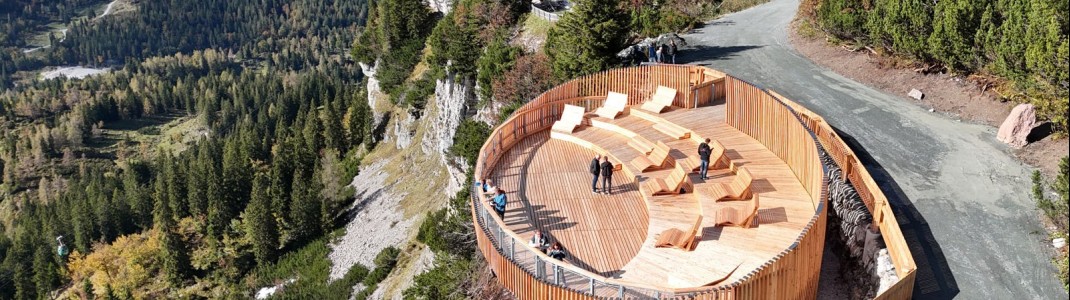 Genieße das Alpenpanorama auf der neuen Panorama Muschel.