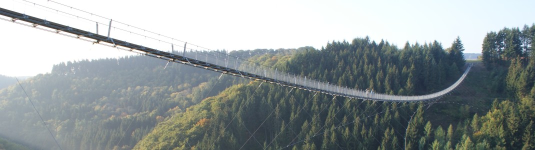The Geierlay suspension bridge is nestled in the Hunsrück region and is open to visitors at any time, free of charge. Fair warning though: it starts swaying with every single step you take.