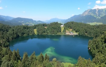 Von der Aussichtsplattform am Schanzenturm hast du einen tollen Ausblick auf den Freibergsee.