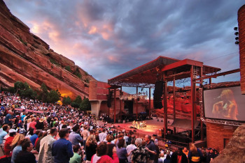 View of the stage at Red Rocks Amphitheatre. Numerous concerts are given here every year.