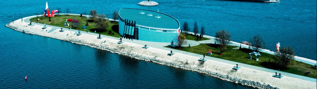 The museum is built on a peninsula in the Danube river.