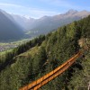 The suspension bridge on the Sunnenseitn Weg and its picturesque view of the Stubai Valley.