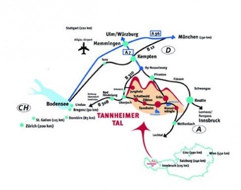 Lageplan für das Tannheimer Tal