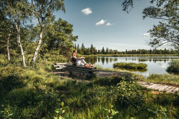 Der Riedsee entstand früher durch Torfabbau und liegt heute inmitten der Moorlandschaft.