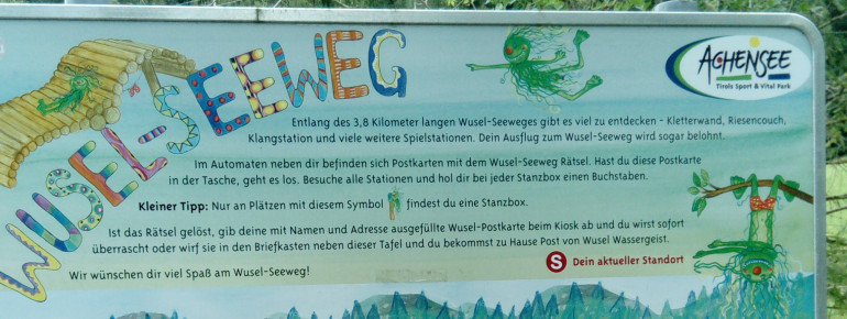Der Wusel-Seeweg führt von Maurach über Buchau bis fast nach Achenkirch und bietet 18 Spielstationen für kleine Wanderer.