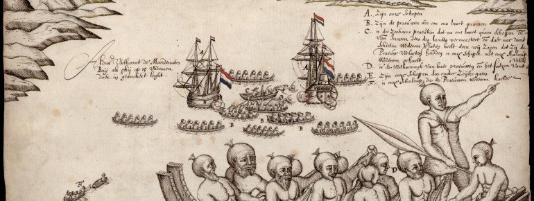 Abel Tasman bei seiner Ankunft in der Golden Bay am 18. Dezember 1642