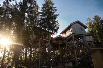 In den Holz-Hochhäusern kann man übernachten.