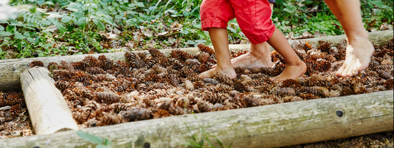Auf dem Sinnesweg wird auch mal Barfuß gelaufen.