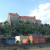 Blick auf den Fürstenbau der Burg Burghausen von der österreichischen Seite der Salzach.