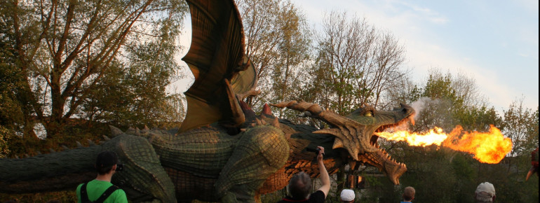 Bewegte Führung in der Drachenhöhle. Hier sieht du den Drachen live und in Action.