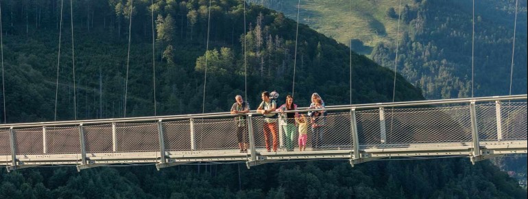 Von der Blackforestline genießt du einen Panoramablick über den Südschwarzwald und den tosenden Todtnauer Wasserfall.