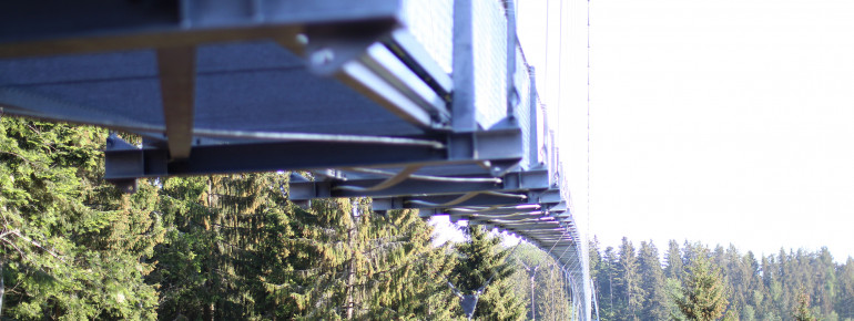 Die Fußgängerhängebrücke führt vom Auchhalderkopf zum Sommerberg.