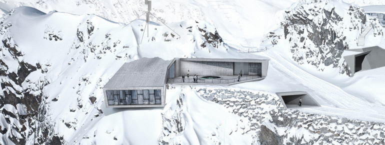 Auf 3.050 Metern Seehöhe wurde auf zwei Etagen ein 1300 Quadratmeter großes Gebäude teils im Berg errichtet.