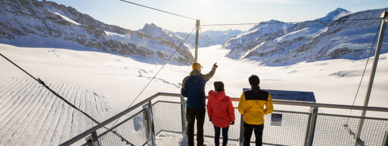 Blick von der Panorama-Terrasse am Aletschgletscher