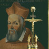 Porträt des Kardinals Giovanni Francesco Commendone (1524–1584) Italien, um 1570 Figurenuhr mit der Darstellung der Kreuzigung Christi, Isaak Ebert, Steyr, um 1640/50