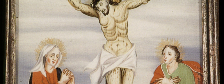 Kreuzigung mit Maria und Johannes Staffelsee, Oberbayern, um 1800 Hinterglasmalerei