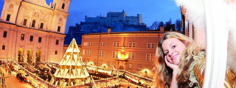 Das Christkind blickt über den Christkindlmarkt