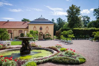 Die Orangerie entstand zeitgleich mit dem Schloss und der ursprünglich barocken Parkanlage und setzt sich aus mehreren auch später ergänzten Gebäuden und Freiflächen zusammen.