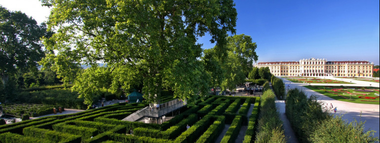 Blick über den Irrgarten im Schloss Schönbrunn.