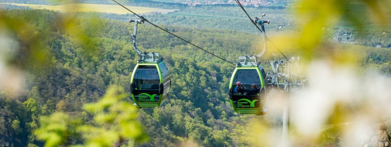 Blick auf die Kabinenbahn vom Hexentanzplatz.
