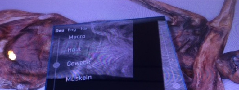 Auf einem "Ötzi-großen" Tablet kann man den Körper des Eismannes in verschiedenen Arten bestaunen