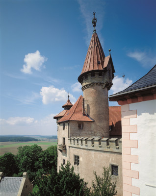 Vom Burgturm hat man einen tollen Ausblick über Südthüringen und bis nach Franken.