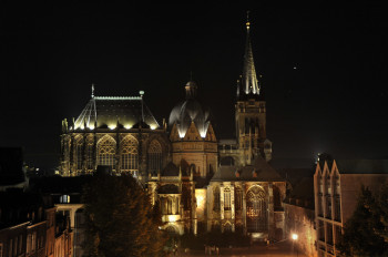 Even at night you can't miss the big building.