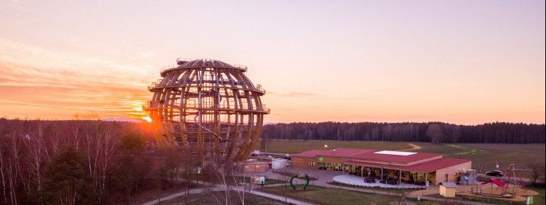 Adventure Woodsphere at sunset