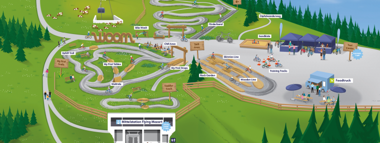 The overview map provides orientation within the woom bike area.