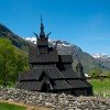 Borgund Stave Church surrounded by beautiful Norwegian landscapes
