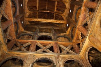 The meticulous wood construction inside Borgund Stave Church