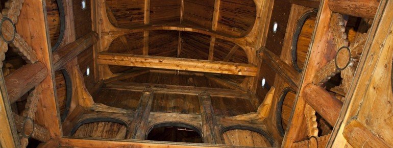The meticulous wood construction inside Borgund Stave Church