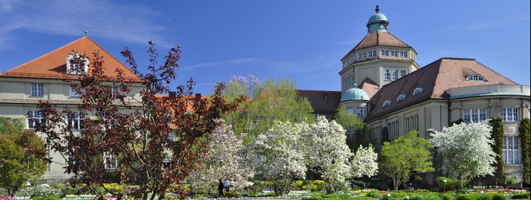 View of the Bavarian Natural History Museum in the Munich-Nymphenburg Botanical Gardens