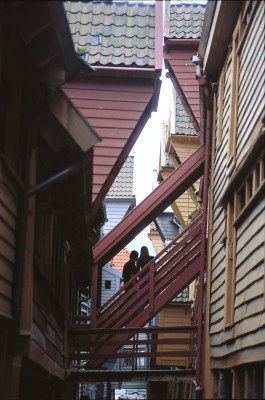 In the narrow alleys of the district.