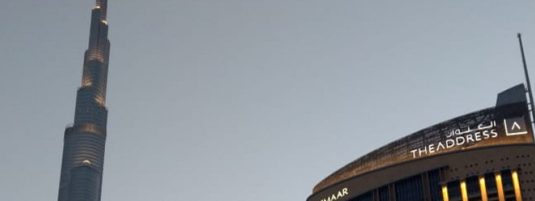 View of Burj Khalifa and Dubai Mall, one of the world's biggest shopping centres.