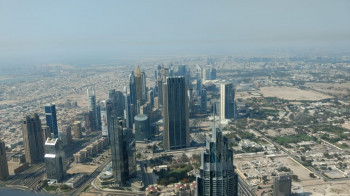 Clear view from Burj Khalifa over Dubai's skyscrapers.