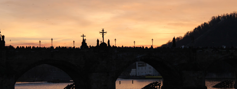 Charles Bridge at sunset.
