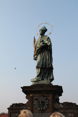 The bridge is lined with figures of saints.