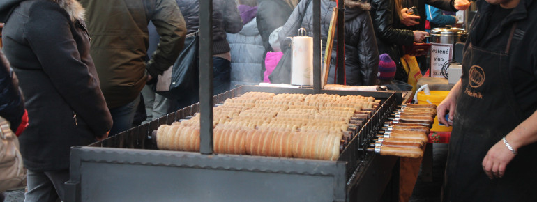 The sweet trdelníky are especially tasty on a cold December day.