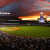 Coors Field, one of the top five hitters' parks, at sunset. it holds more than 50.300 fans.