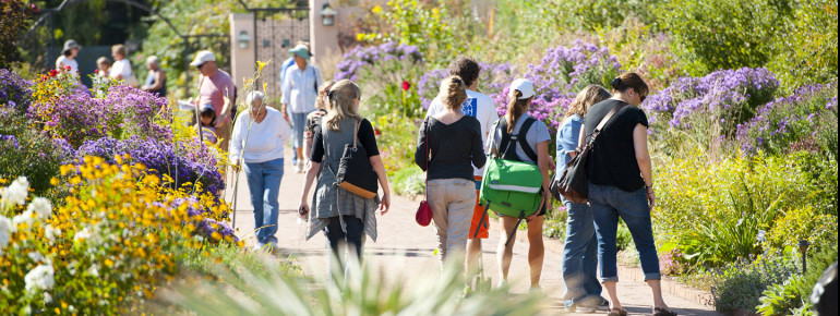 People enjoying the variety of flowers at Denver Botanic Gardens.