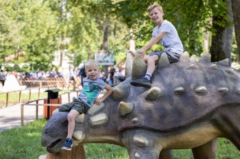 The life-sized dinosaurs are just waiting to be climbed.