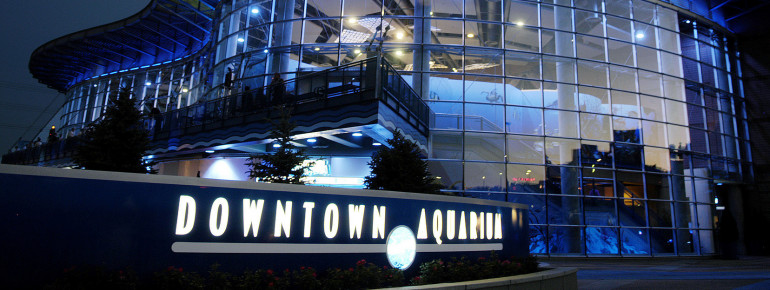 View of the Downtown Aquarium, formerly Colorado's Ocean Journey, at night.