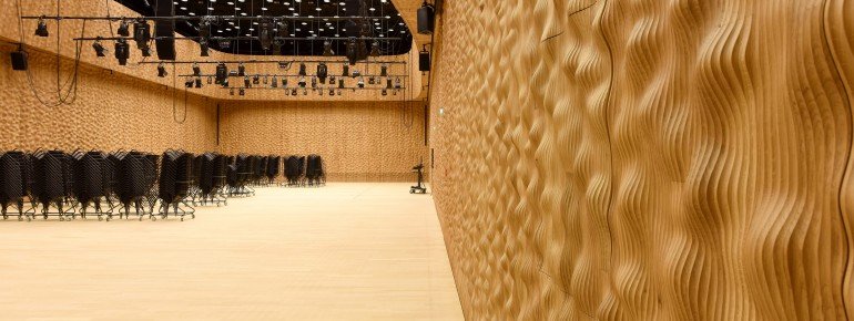 The Recital Hall supplies perfect acoustics due to its wooden panelling.