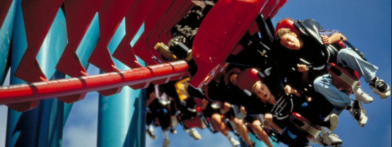 People enjoying a rollercoaster at Elitch Gardens.