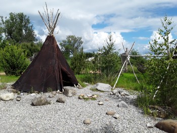 A reconstructed Ice Age hunting camp.