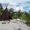 A reconstructed Ice Age hunting camp.