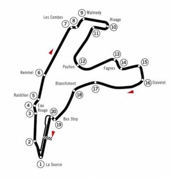 The present-day track layout of Spa-Francorchamps