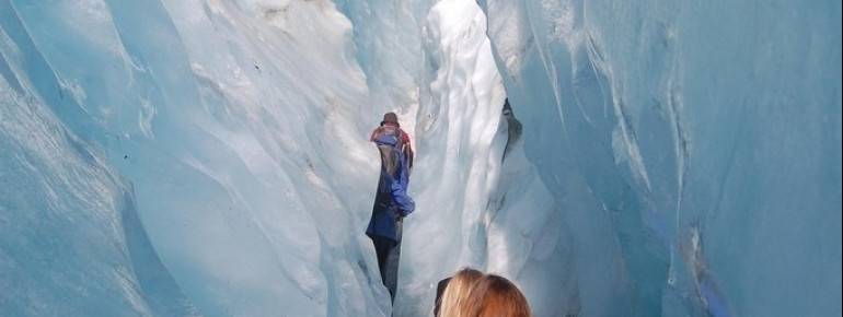 Hiking through a crevasse